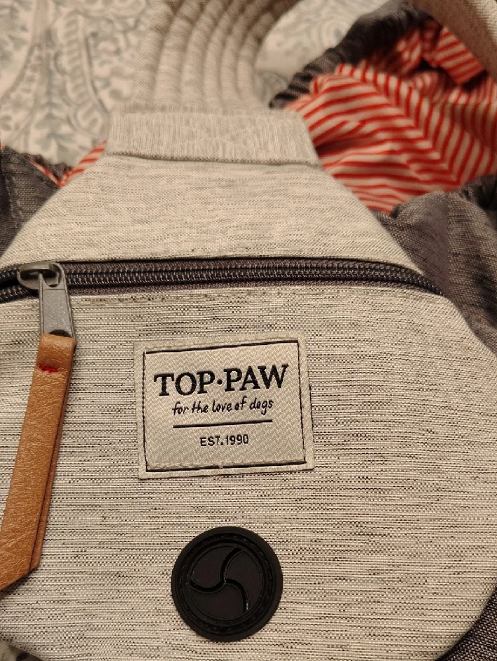 Top Paw Heather Gray Sling Carrier with Orange-Striped Lining